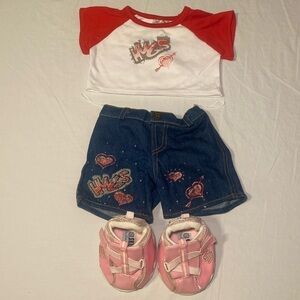 Build-A-Bear Workshop Girls Hugs Valentine's Day Outfit with Pink Shoes EUC